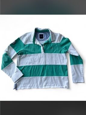 Striped Long-Sleeve Rugby Polo Shirt - Green & White